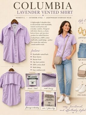 Columbia Women’s Large Short-Sleeve Lilac Button-Down Shirt